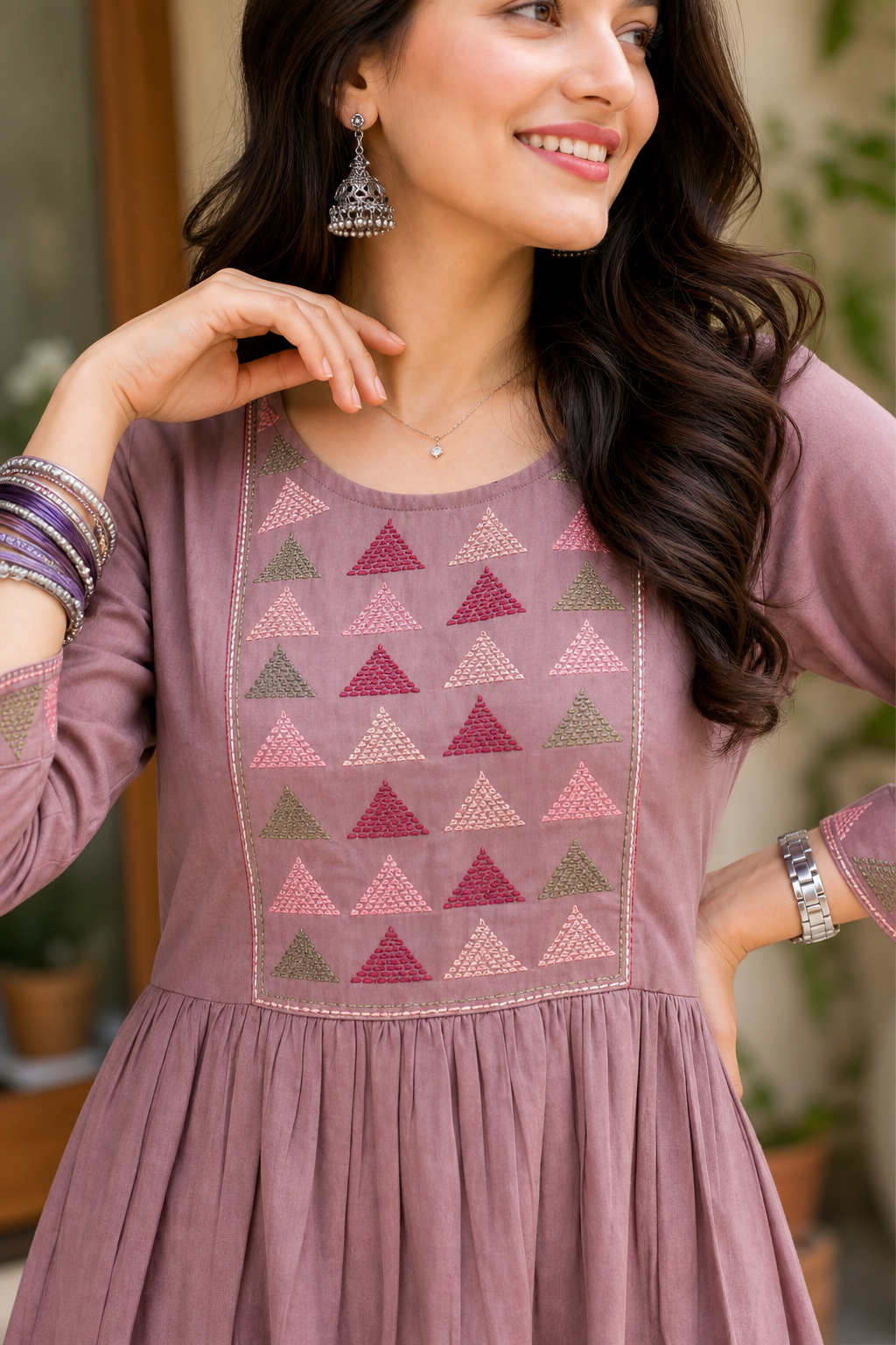 Women Onion Short Kurti - Embroidered Yoke - 3/4 Sleeve ATL5271