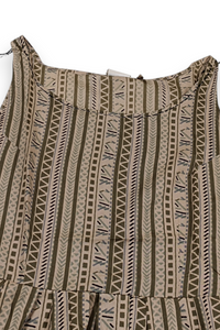 Women Olive Floral Printed Short Kurti - Sleeveless Peplum Top with Tassels ATL7194