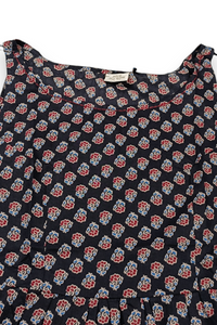 Women Grey & Black Floral Printed Short Kurti - Sleeveless Peplum Top with Tassels ATL7194