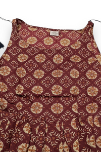 Women Brown Floral Printed Short Kurti - Sleeveless Peplum Top with Tassels ATL7194