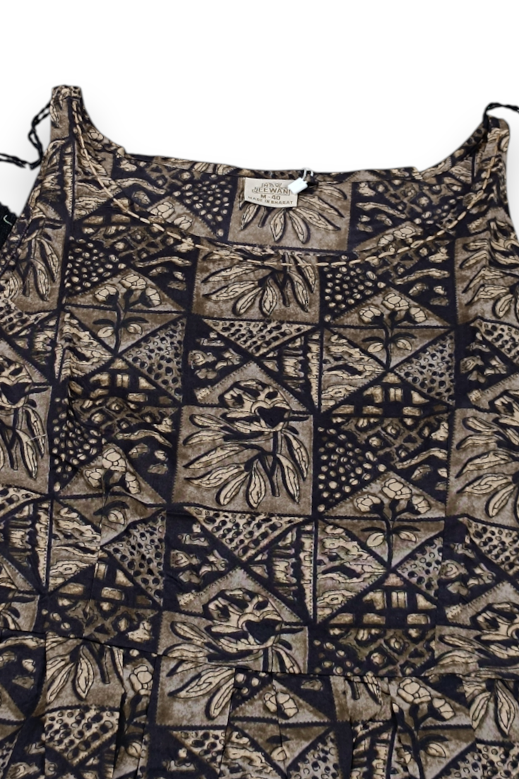 Women Grey Floral Printed Short Kurti - Sleeveless Peplum Top with Tassels ATL7194