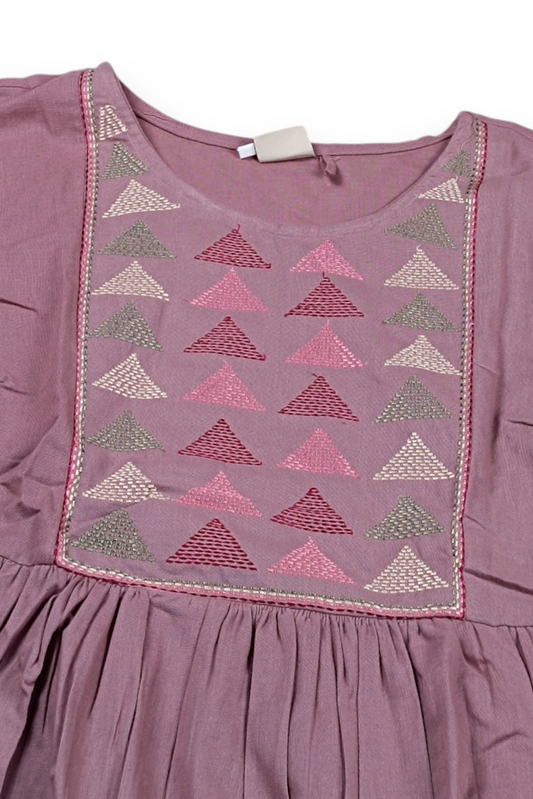 Women Onion Short Kurti - Embroidered Yoke - 3/4 Sleeve ATL5271
