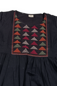 Women Black Short Kurti - Embroidered Yoke - 3/4 Sleeve ATL5271