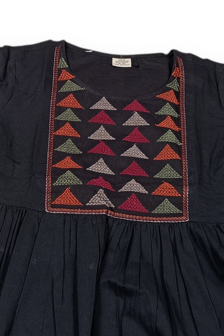 Women Black Short Kurti - Embroidered Yoke - 3/4 Sleeve ATL5271