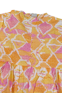 Women Yellow Floral Cotton Short Frock Kurti - 3/4 Sleeves ATL5255