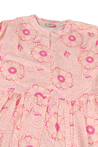 Women Orange Floral Cotton Short Frock Kurti - 3/4 Sleeves ATL5255