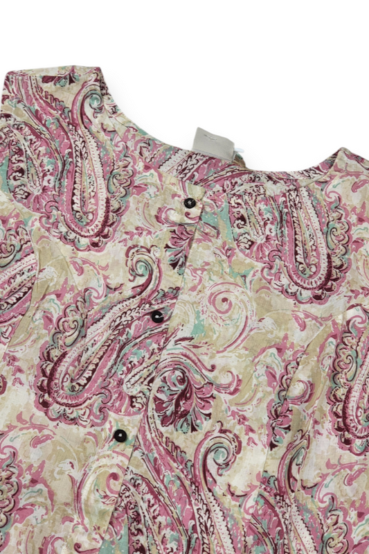 Women Pink Floral Printed Short Kurti - Sleeveless Top with Tassels ATL5252