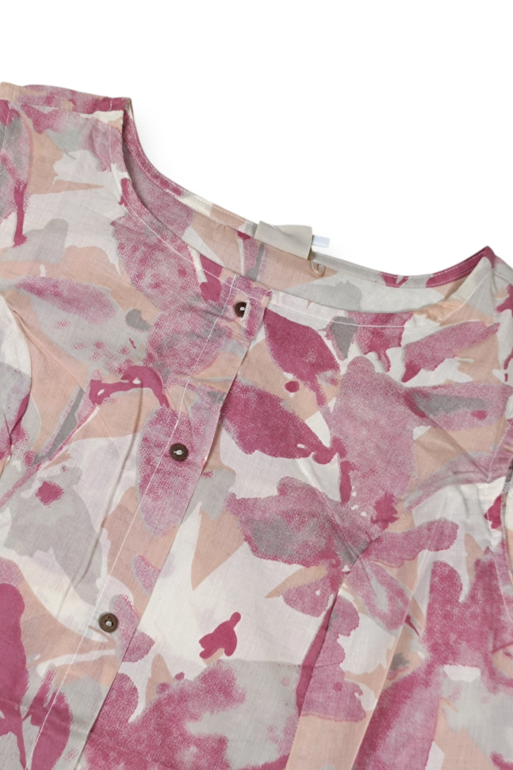 Women Onion Floral Printed Short Kurti - Sleeveless Top with Tassels ATL5252
