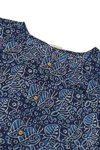 Women Blue Floral Printed Short Kurti - Sleeveless Top with Tassels ATL5252