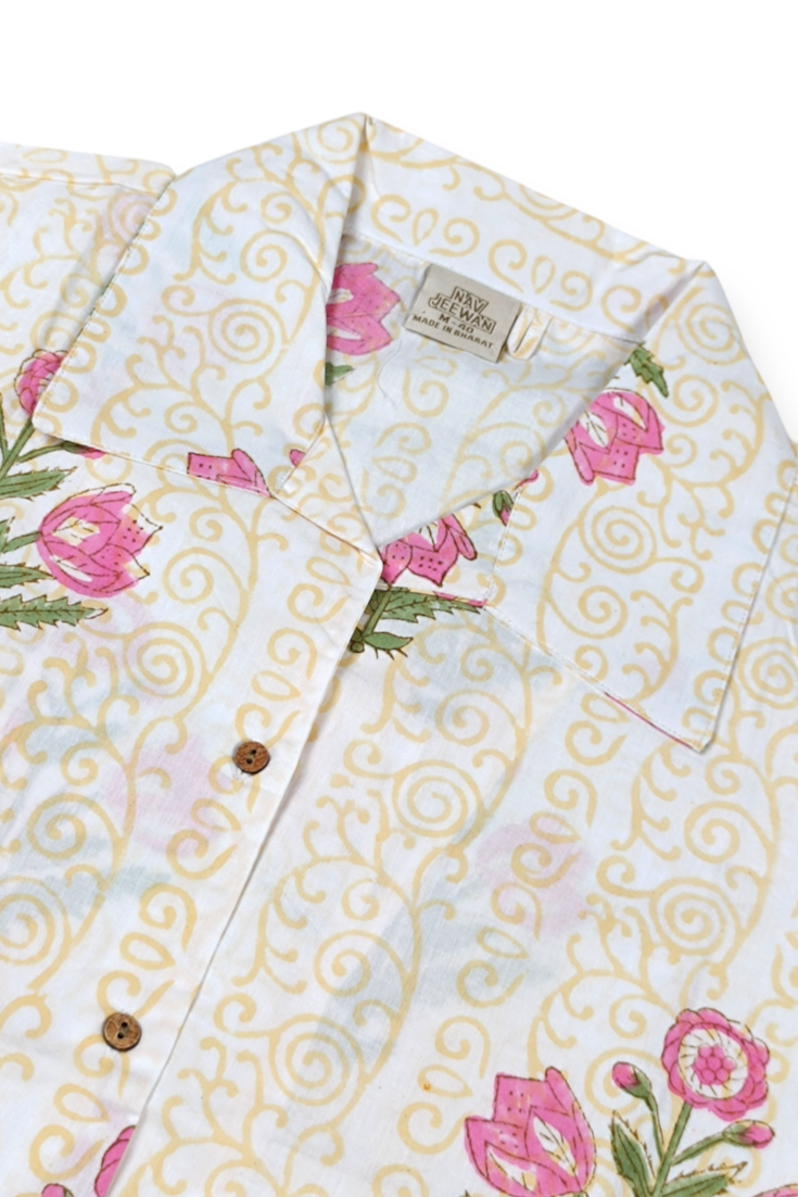 Women Yellow Elephant Printed Cotton Shirt - 3/4 Sleeves ATL8238