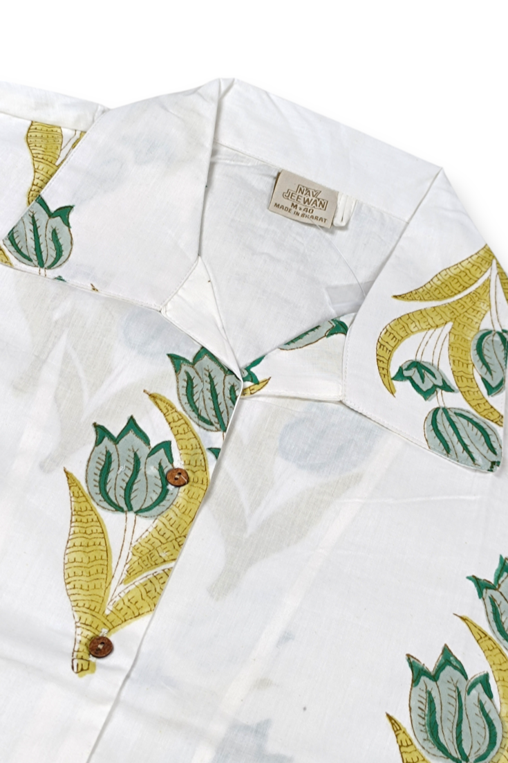 Women White Floral Printed Cotton Shirt - 3/4 Sleeves ATL8238