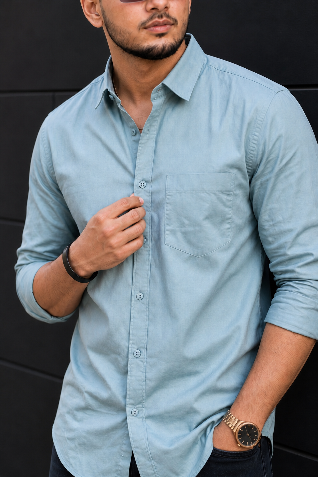 Men Aqua Green Plain Full Sleeve Casual Shirt ZDOBBY