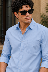 Men Deep Blue Plain Full Sleeve Casual Shirt ZDOBBY