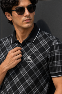 Men Black Checked Polo Tshirt - Half Sleeve 119