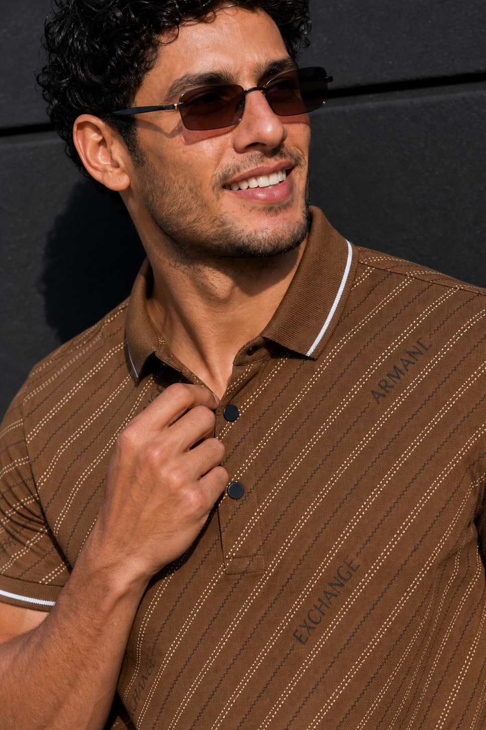 Men Premium Coffee Striped Polo T-Shirt with Snap Buttons 144