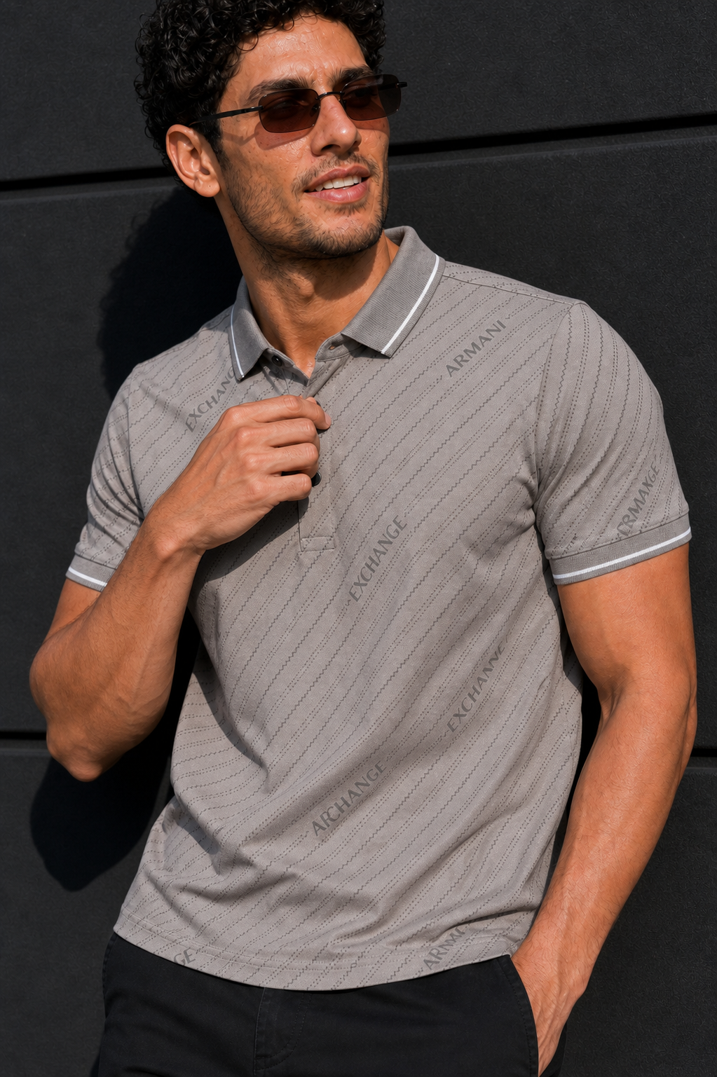 Men Premium Grey Striped Polo T-Shirt with Snap Buttons 144