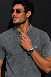 Men Pista Acid Washed Henley Neck T-Shirt - Slim Fit 305
