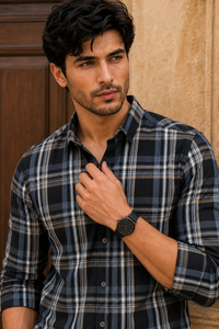 Men Black & Blue Plaid Flannel Shirt – Long Sleeve KEV-597-8