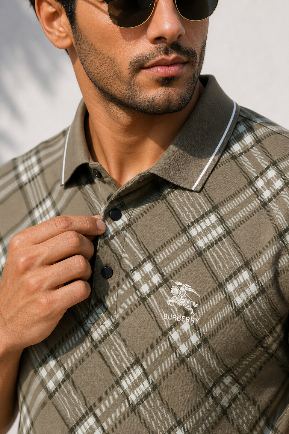 Men Olive Checked Polo Tshirt - Half Sleeve 119