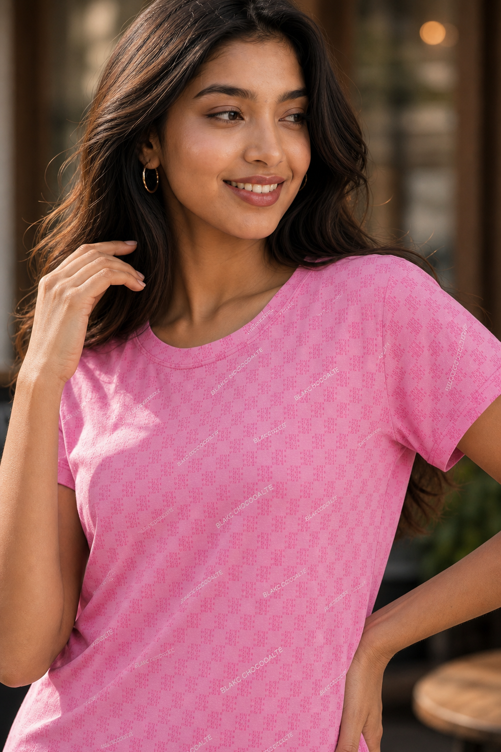 Women Pink Printed Short Sleeve T-Shirt | Soft & Trendy M-7274-2