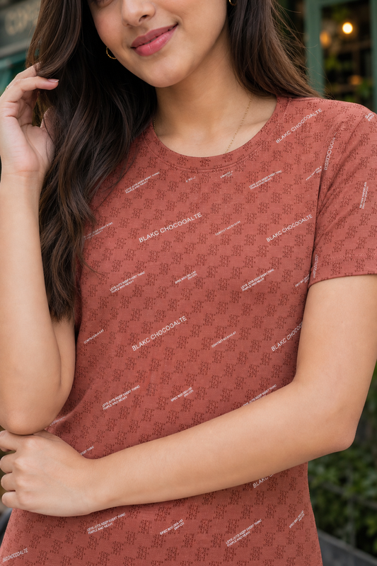 Women Rust Printed Short Sleeve T-Shirt | Soft & Trendy M-7274-2