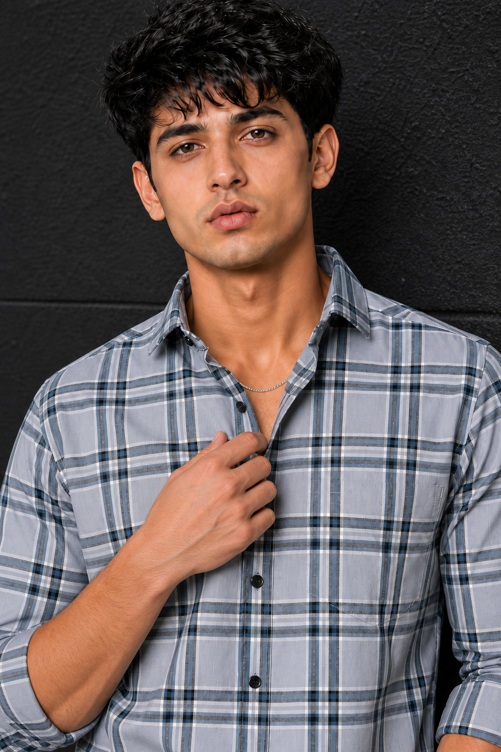 Men Grey Check Shirt - Full Sleeve Casual Plaid Shirt PRA-568-1