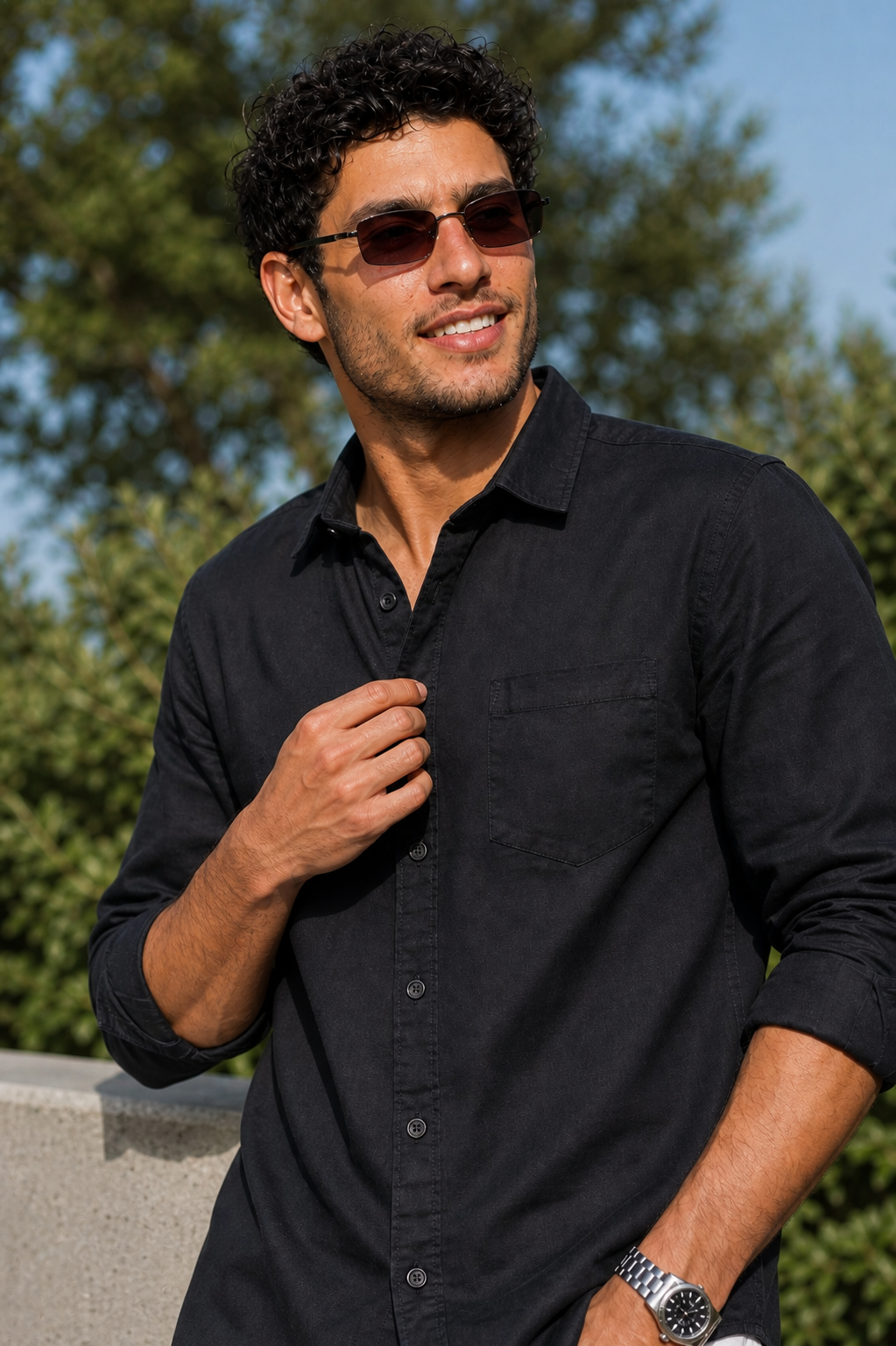 Men Solid Black Premium Cotton Long Sleeve Shirt GIZA