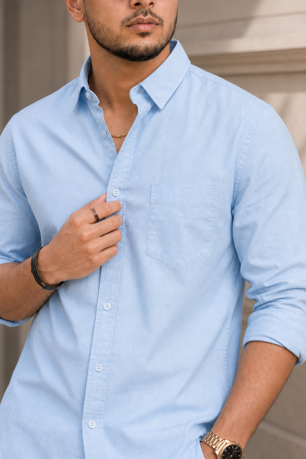 Men Solid Skyblue Premium Cotton Long Sleeve Shirt GIZA