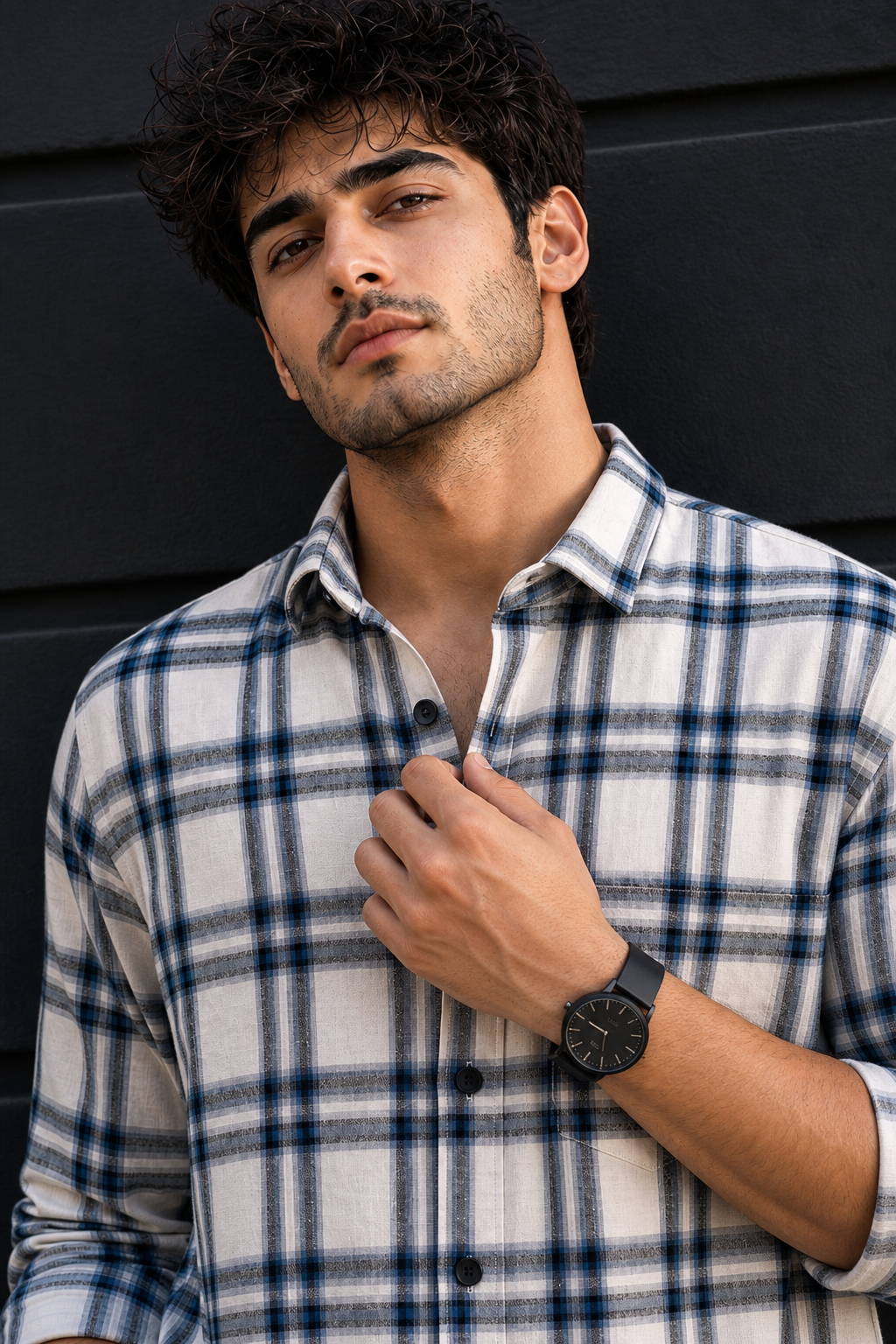 Men White Check Shirt - Full Sleeve Casual Plaid Shirt PRA-568-1