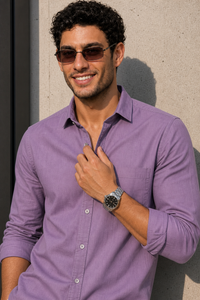 Men Solid Lavender Premium Cotton Long Sleeve Shirt GIZA