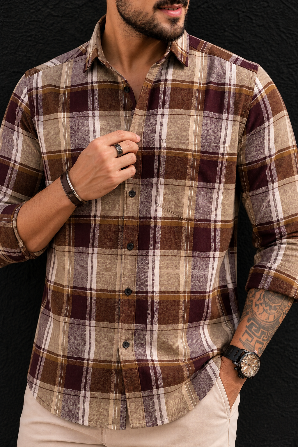 Men Wine Checkered Shirt - Casual Wear PRA-568-1