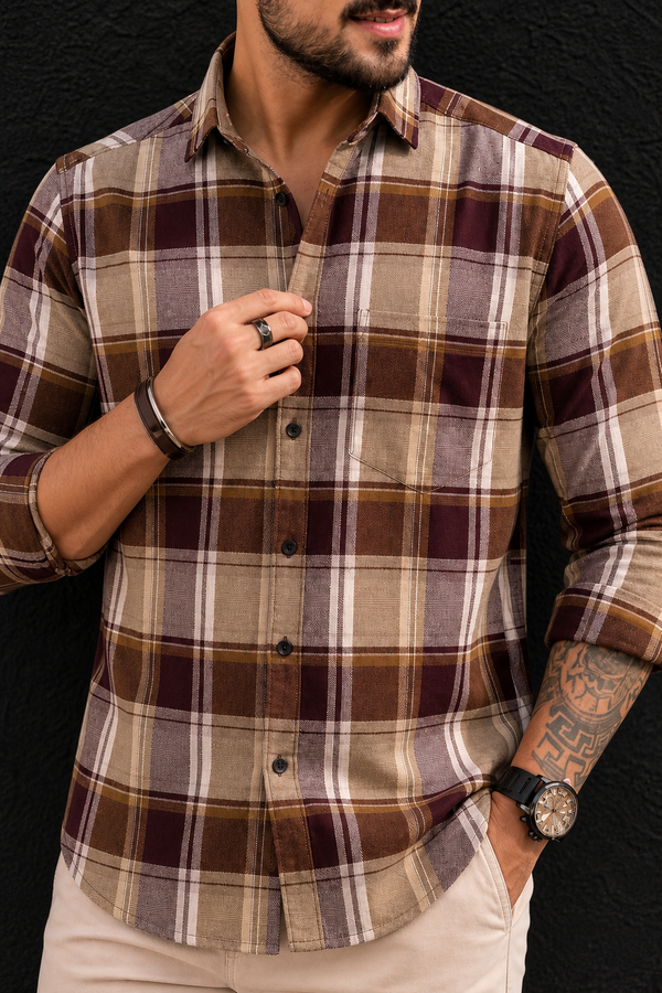 Men Wine Checkered Shirt - Casual Wear PRA-568-1