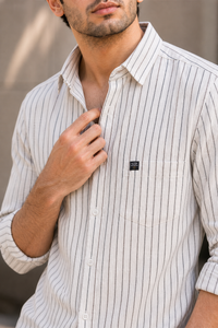 Men Off White & Black Striped Shirt - Full Sleeve SUGA-525