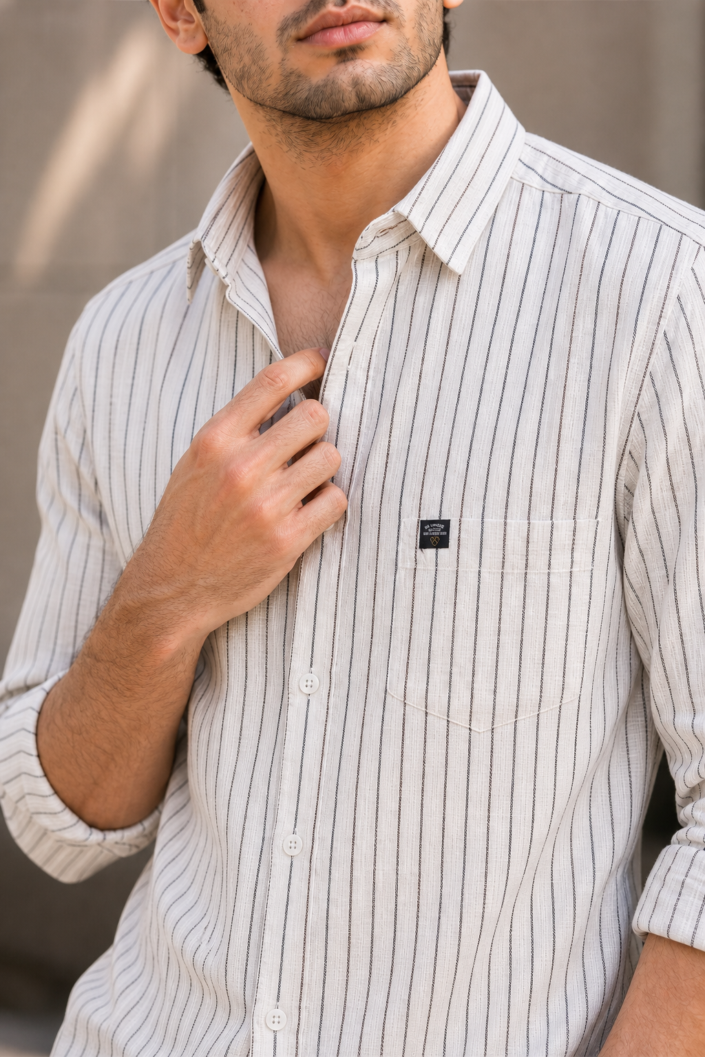Men Off White & Black Striped Shirt - Full Sleeve SUGA-525