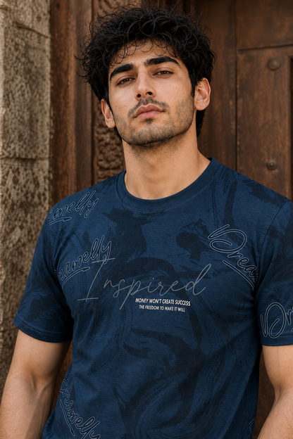 Men Blue Graphic Printed Crew Neck T-Shirt ATL80206
