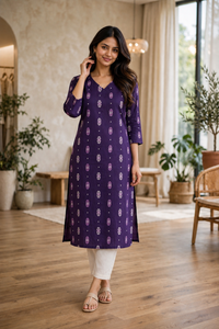 Women Purple Cotton Kurti - Stylish Pose