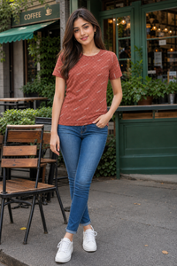 Women Rust Printed Short Sleeve T-Shirt | Soft & Trendy M-7274-2