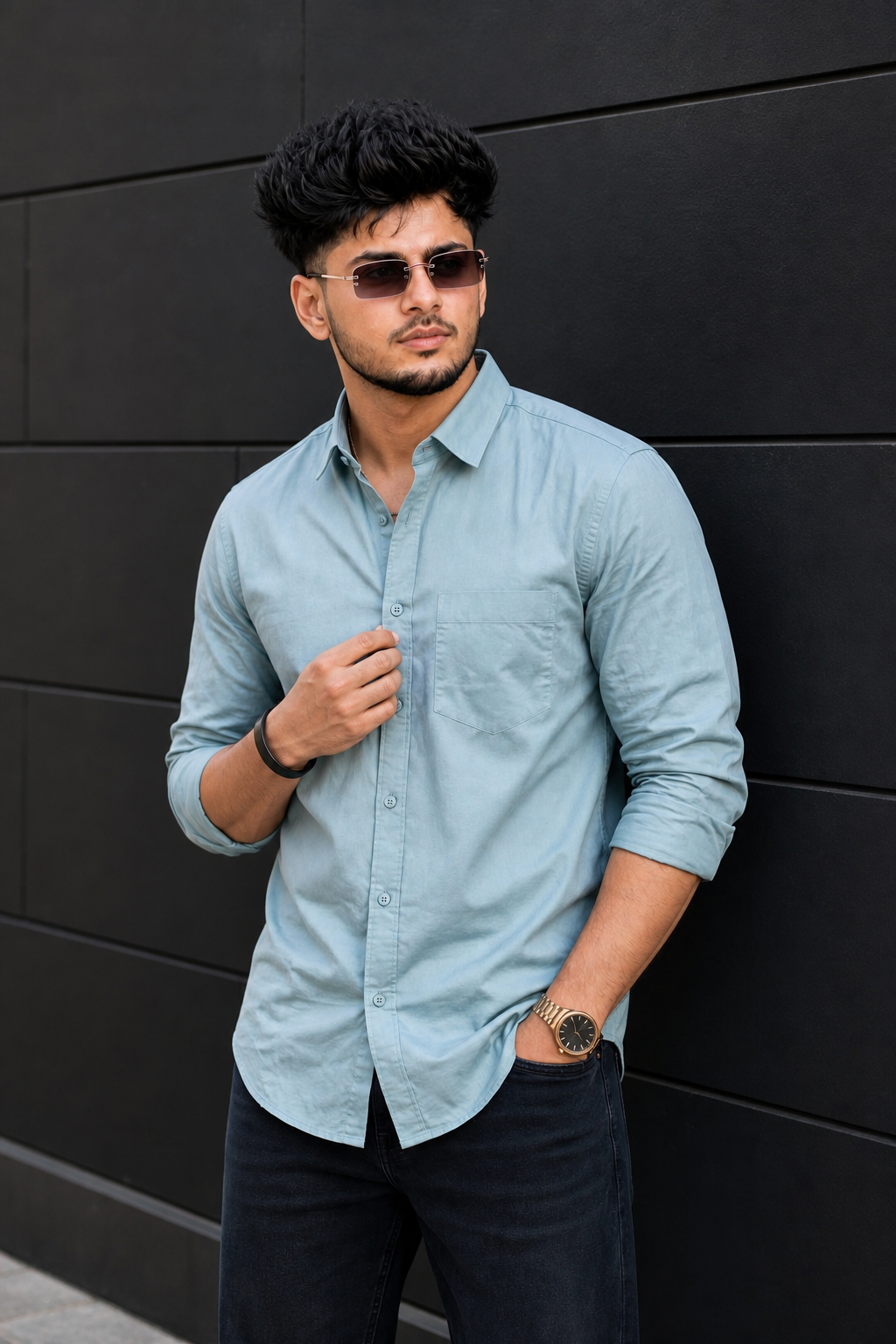 Men Aqua Green Plain Full Sleeve Casual Shirt ZDOBBY