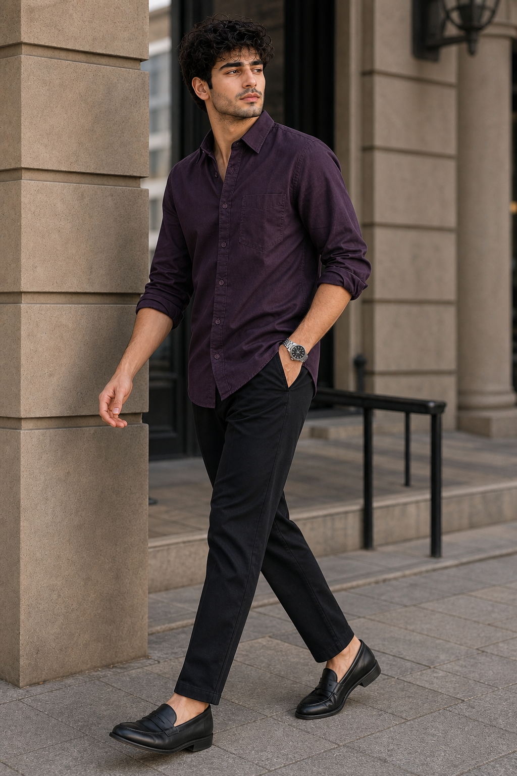 Men Solid Wine Premium Cotton Long Sleeve Shirt GIZA
