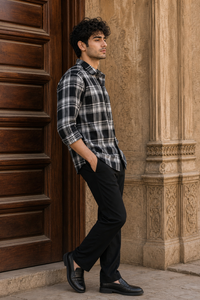 Men Black & White Classic Tartan Checked Shirt - Slim Fit KEV-5970