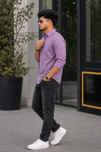 Men Lavender Plain Full Sleeve Casual Shirt ZDOBBY