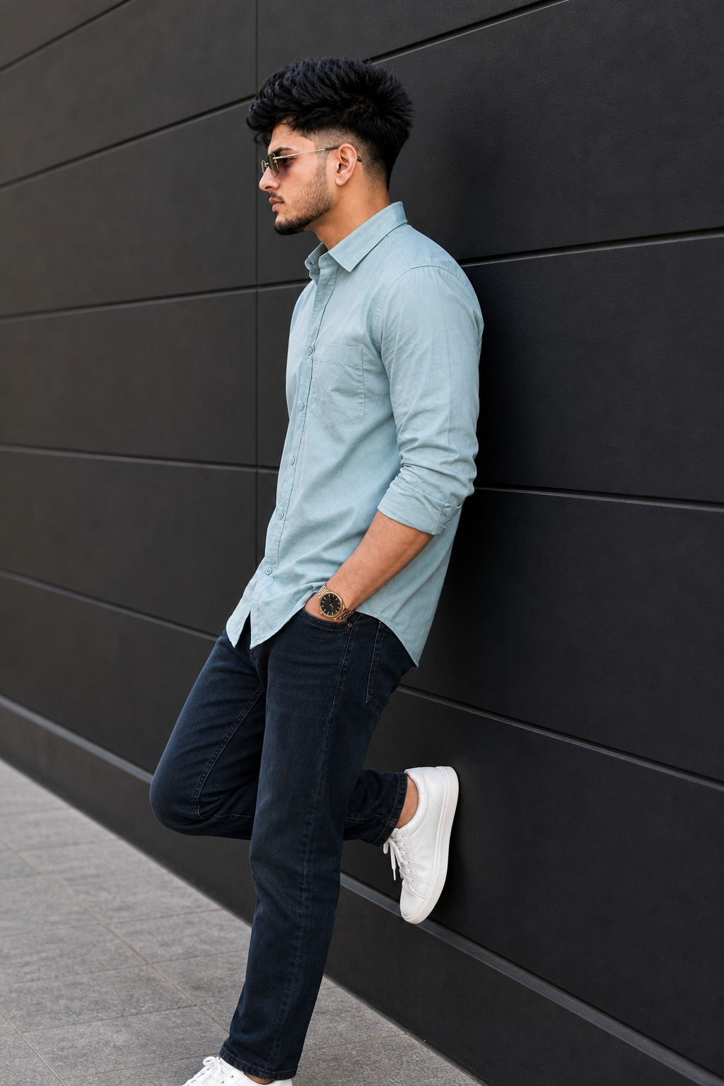 Men Aqua Green Plain Full Sleeve Casual Shirt ZDOBBY