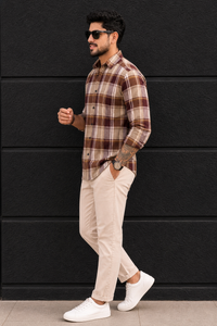 Men Wine Checkered Shirt - Casual Wear PRA-568-1