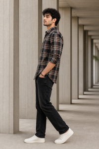 Men Brown & Black Checked Shirt - Long Sleeve KEV-5970