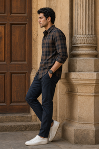 Men Brown Black Plaid Check Shirt Full Sleeve KEV-597-20