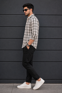 Men White & Green Checked Shirt - Full Sleeve KEV-5970