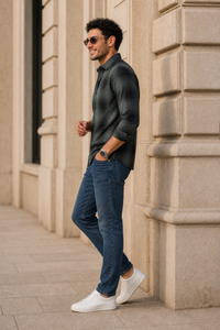 Men Black & Green Check Shirt - Full Sleeve KEV-597-20