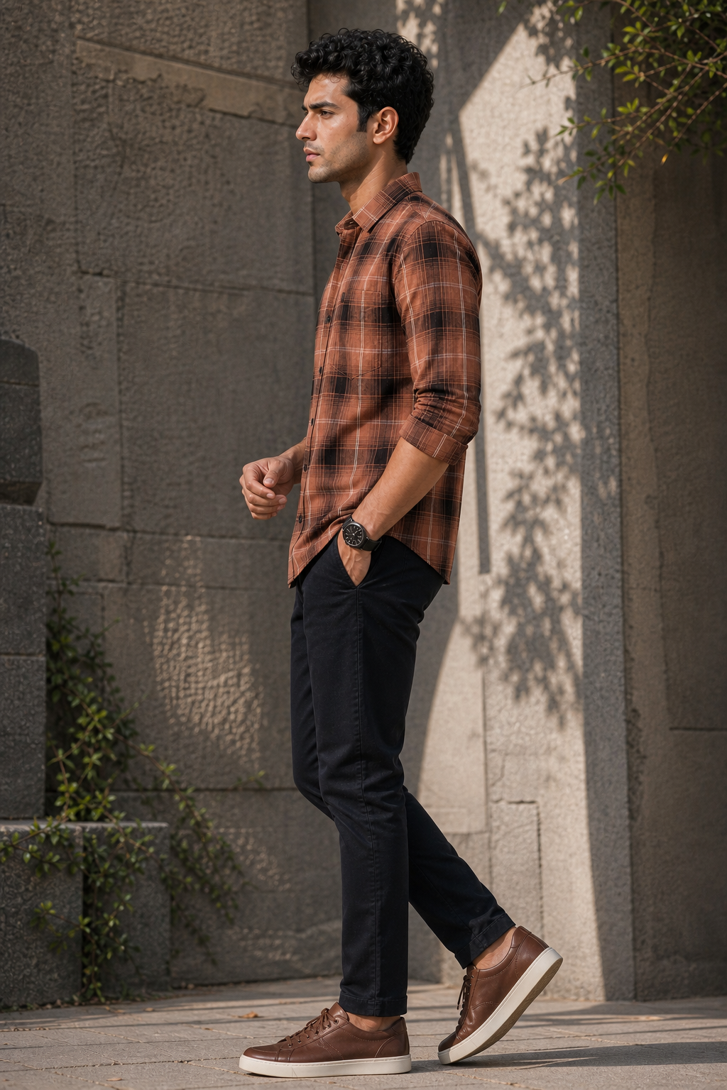 Men Rust Checks Shirt | Casual & Office KEV-5920