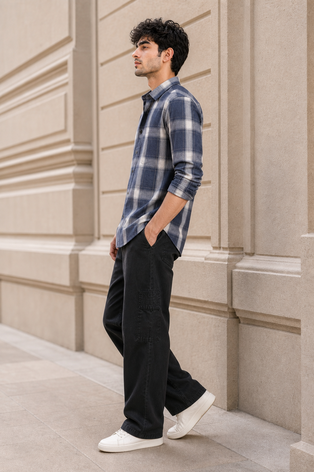 Men Blue Checks Casual Shirt | Full Sleeve Plaid Shirt KEV-597-14