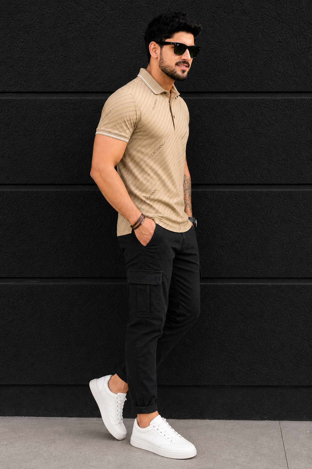 Men Premium Fawn Striped Polo T-Shirt with Snap Buttons 144